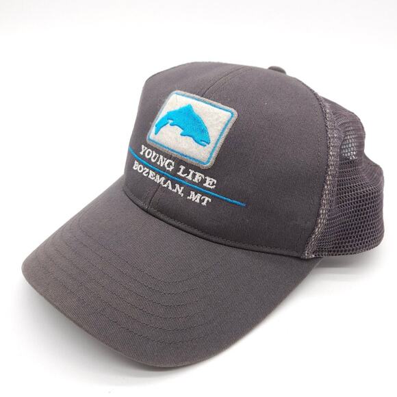 Simms Fishing Product Snapback Mesh Hat Trucker Gray Ball Cap Young Life Bozeman - Picture 1 of 7